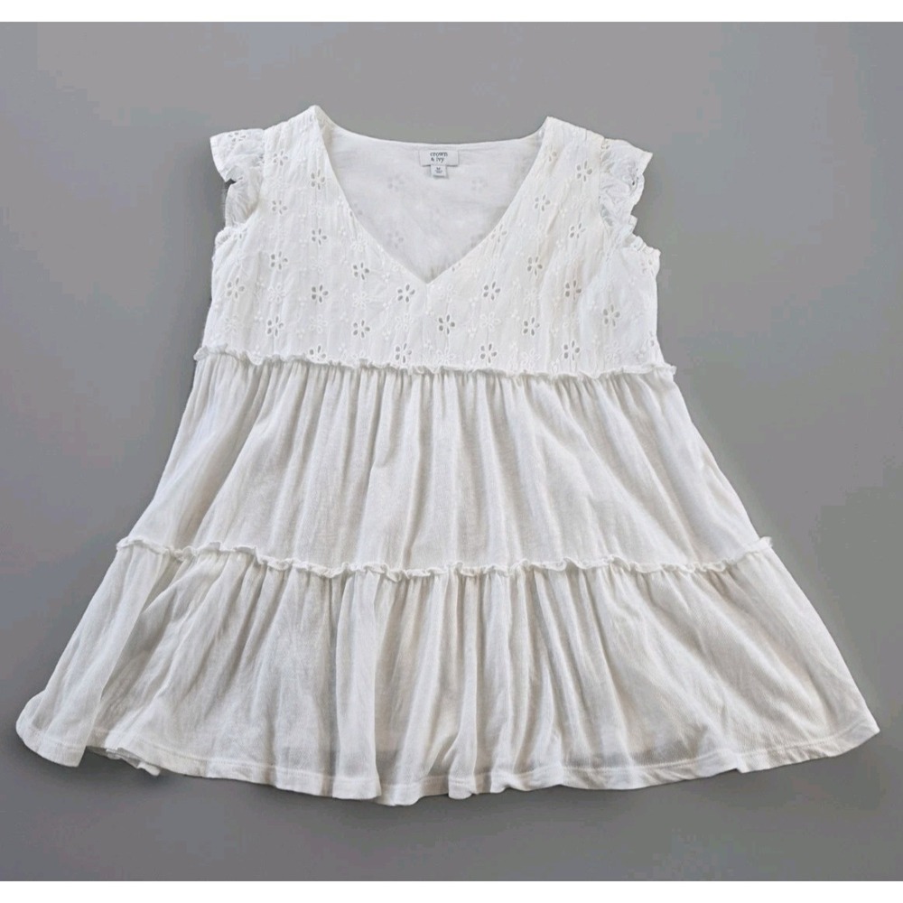 Crown & Ivy Women's Empire Waist Tiered Peasant Top V-neck Cap Sleeve Size M